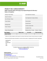 Thumbnail of document Product Only Limited Warranty Request Form - WALLTITE®